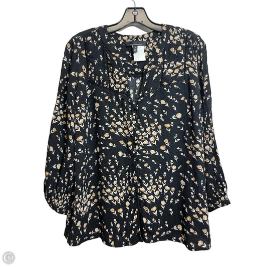 Top Long Sleeve By White House Black Market In Black & Cream, Size: M