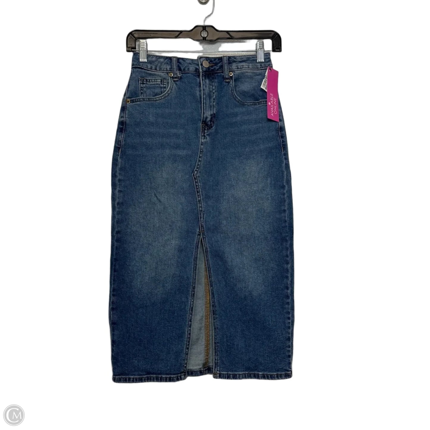 Skirt Midi By Justfab In Blue Denim, Size: 0/25