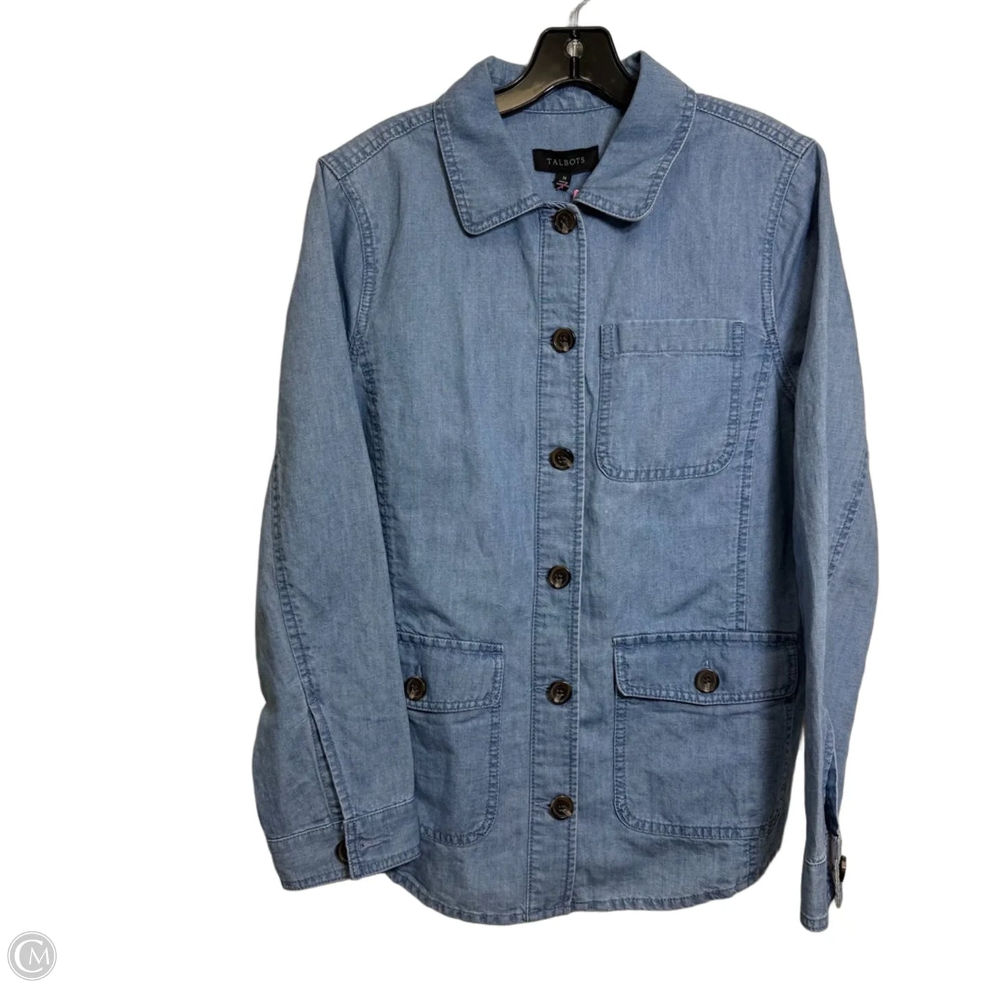 Jacket Shirt By Talbots In Blue Denim, Size: M