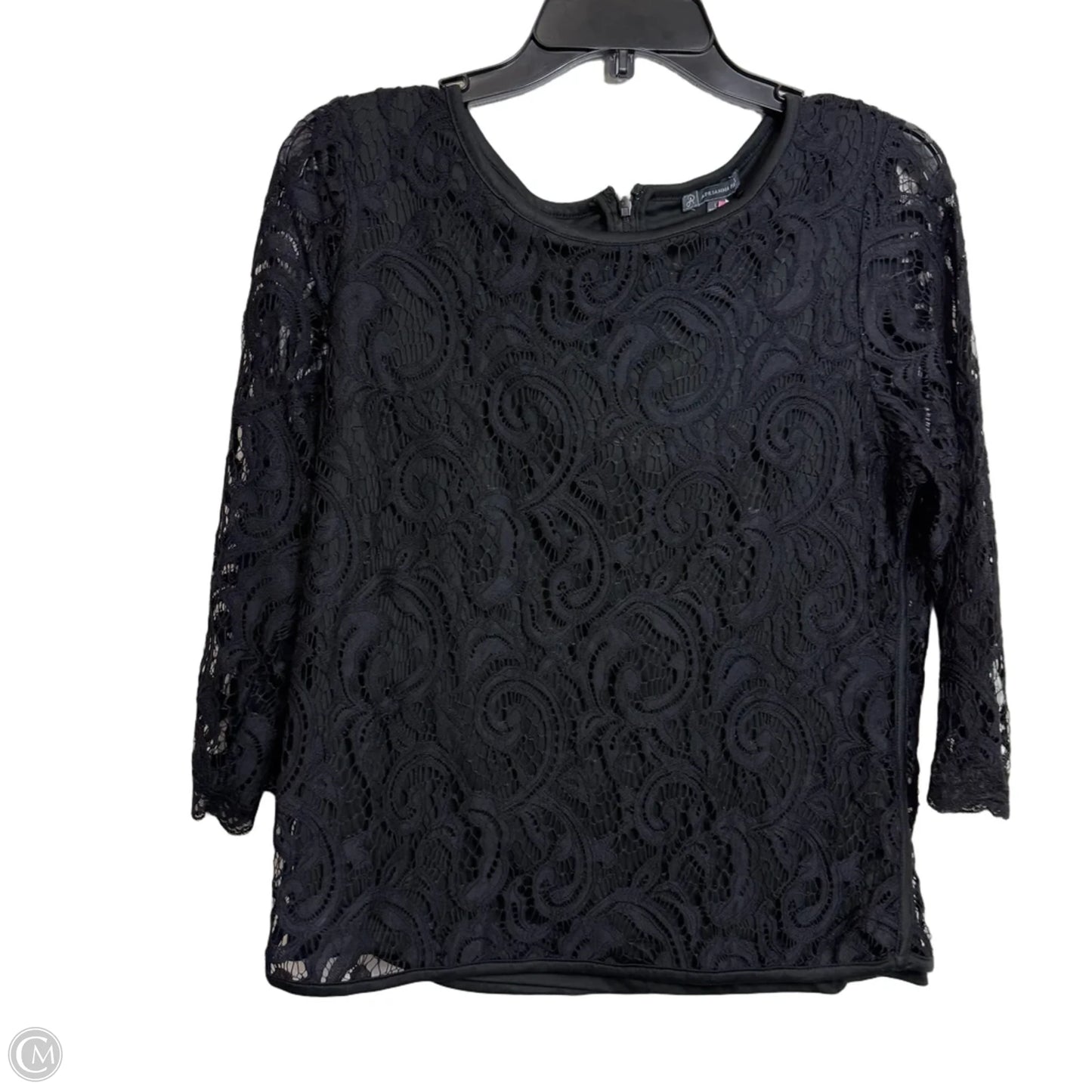 Top 3/4 Sleeve By Adrianna Papell In Black, Size: L