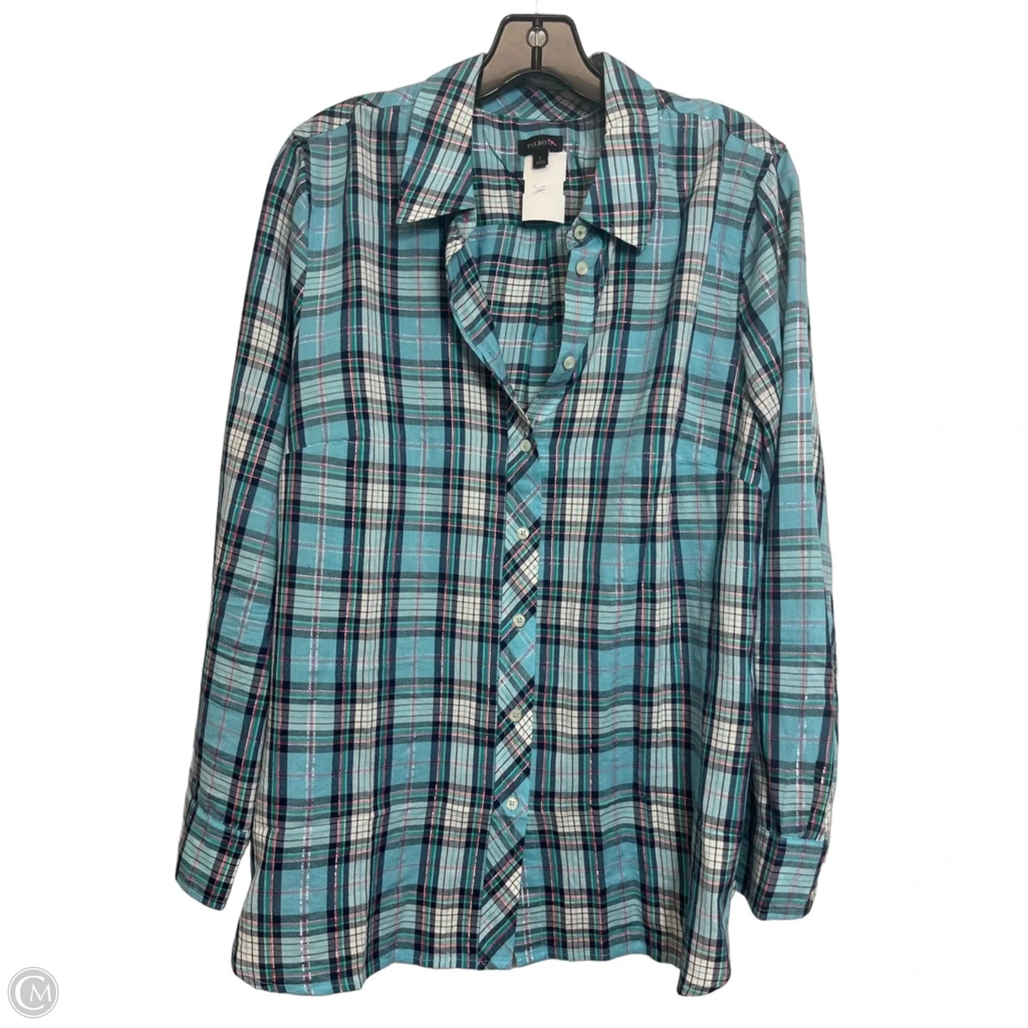 Top Long Sleeve By Talbots In Plaid Pattern, Size: L