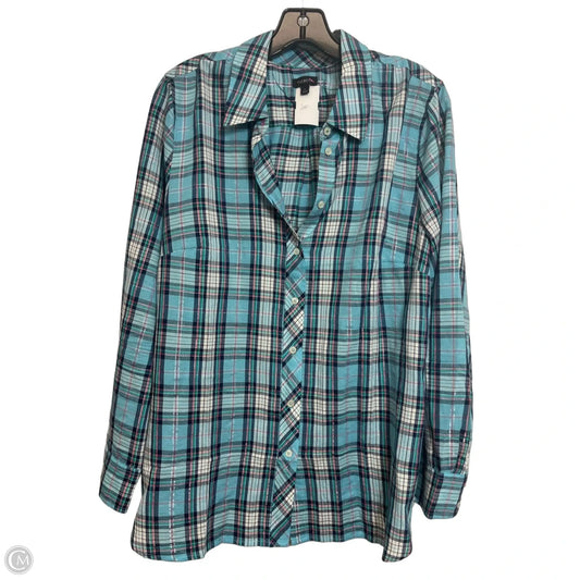 Top Long Sleeve By Talbots In Plaid Pattern, Size: L