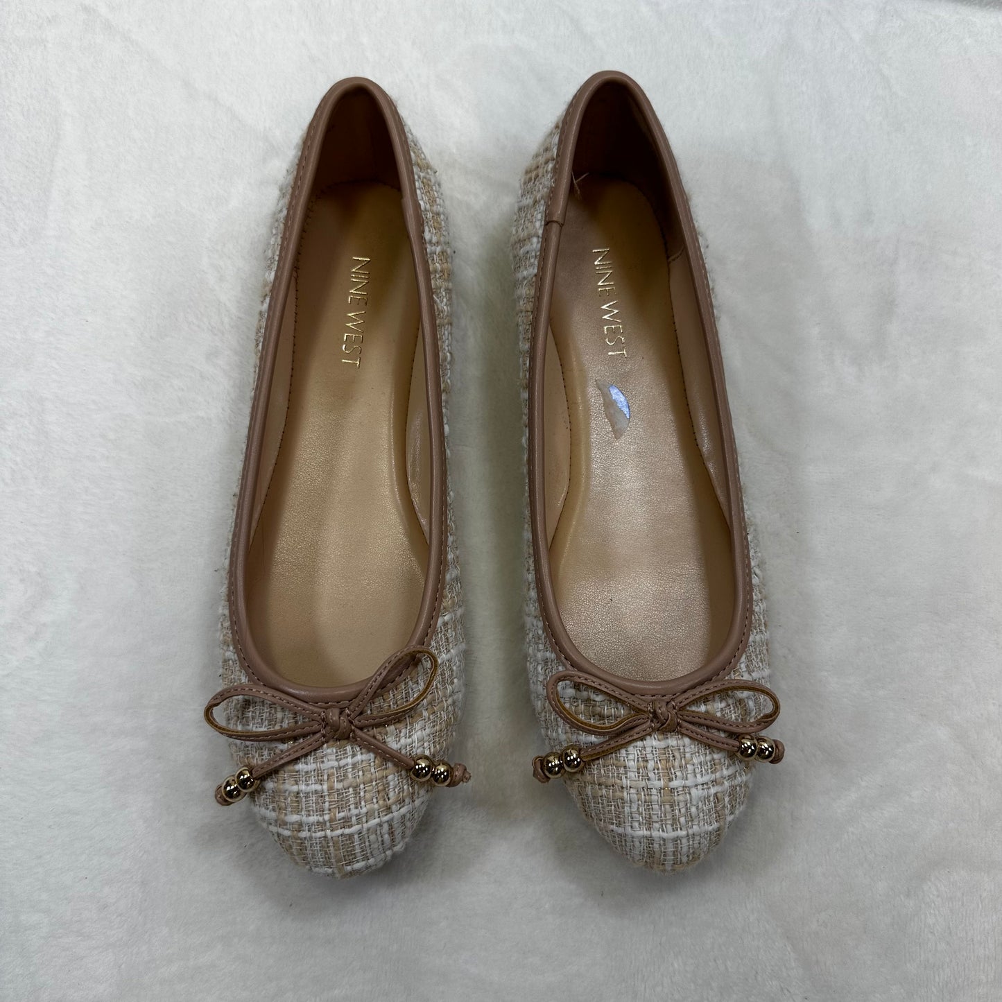 Tweed Shoes Flats Ballet By Nine West In Tan, Size: 7.5