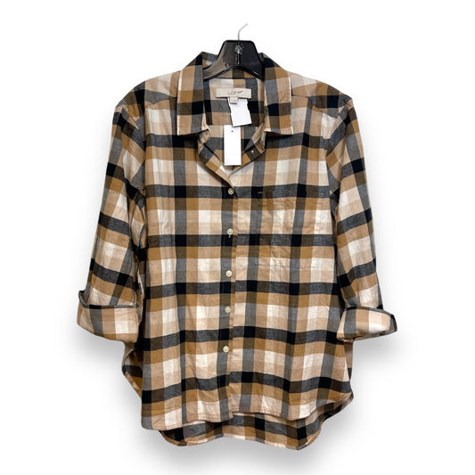 Top Long Sleeve By Loft In Checkered Pattern, Size: M