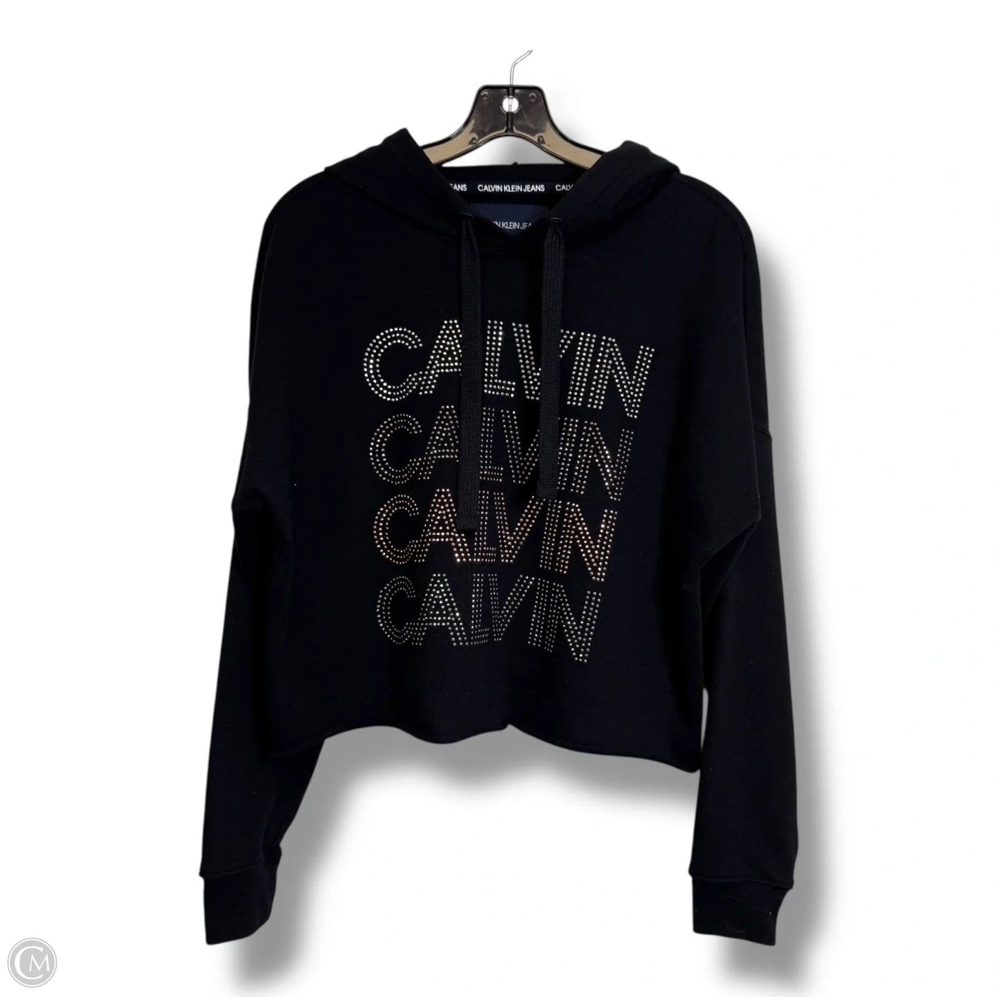 Athletic Top Long Sleeve Hoodie By Calvin Klein In Black, Size: S