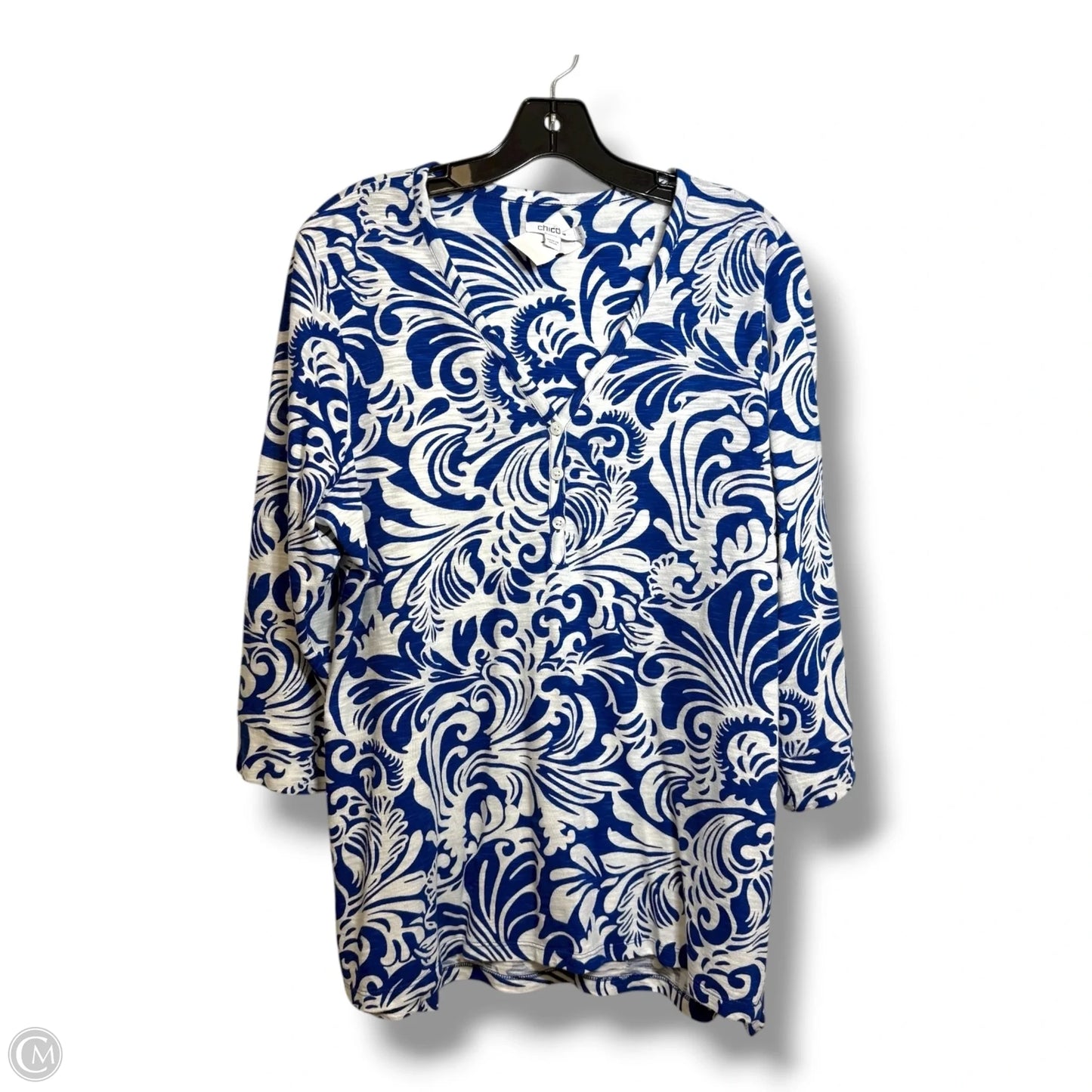 Top Long Sleeve By Chicos In Blue & White, Size: L
