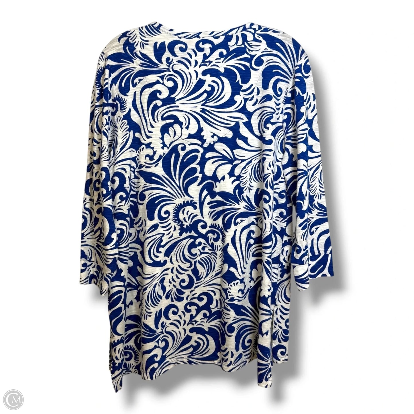 Top Long Sleeve By Chicos In Blue & White, Size: L