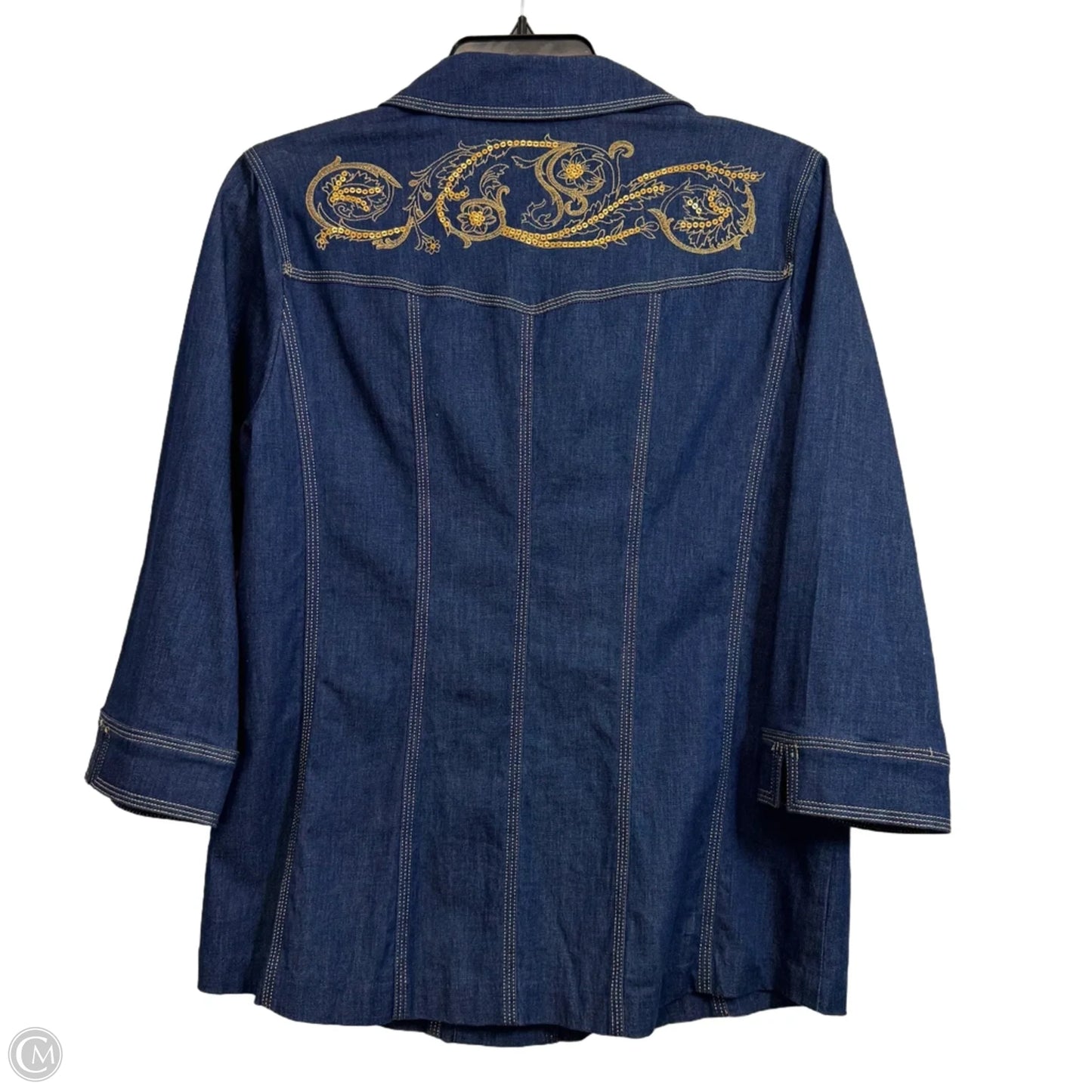 Top 3/4 Sleeve By Susan Graver In Blue & Gold, Size: S