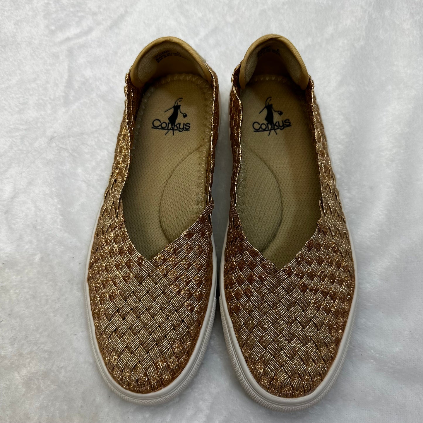 Gold Shoes Flats Loafer Oxford Corkys, Size 6