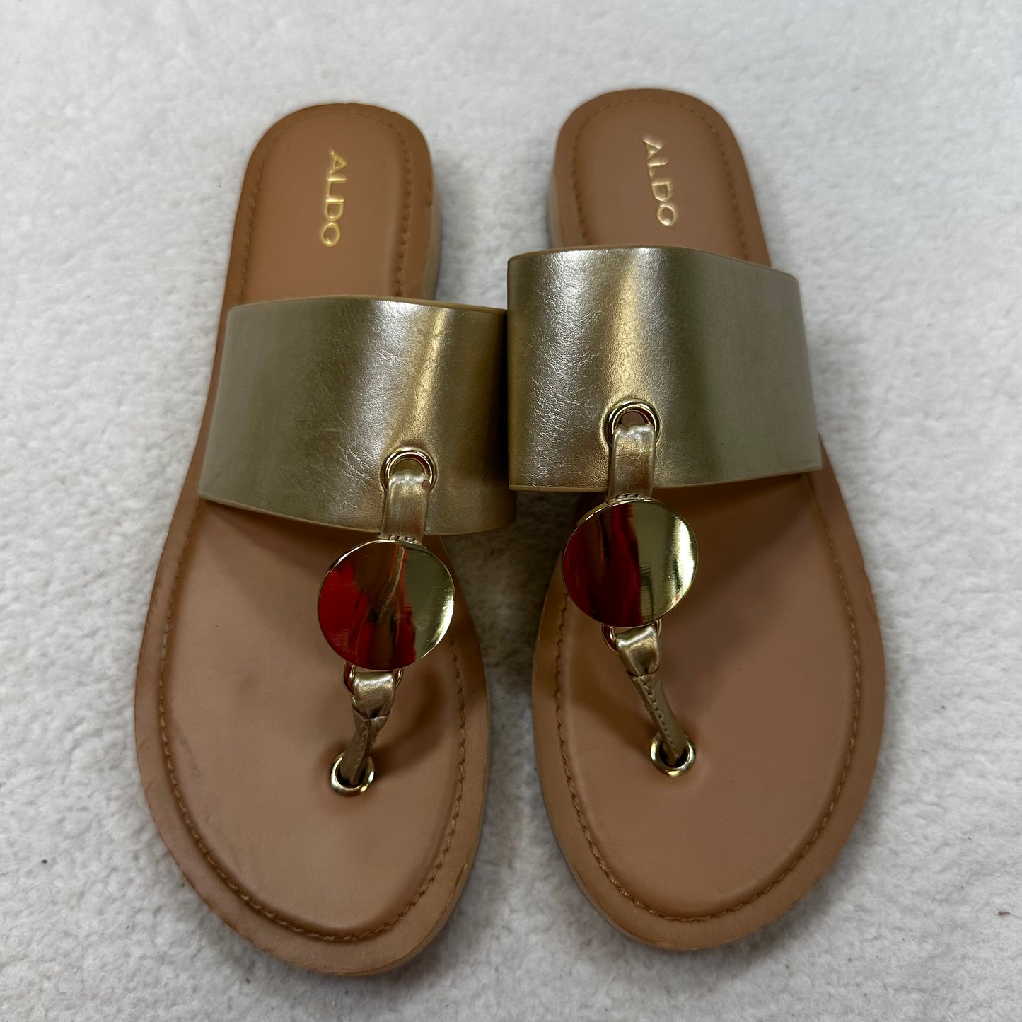 Gold Sandals Flip Flops Aldo, Size 9