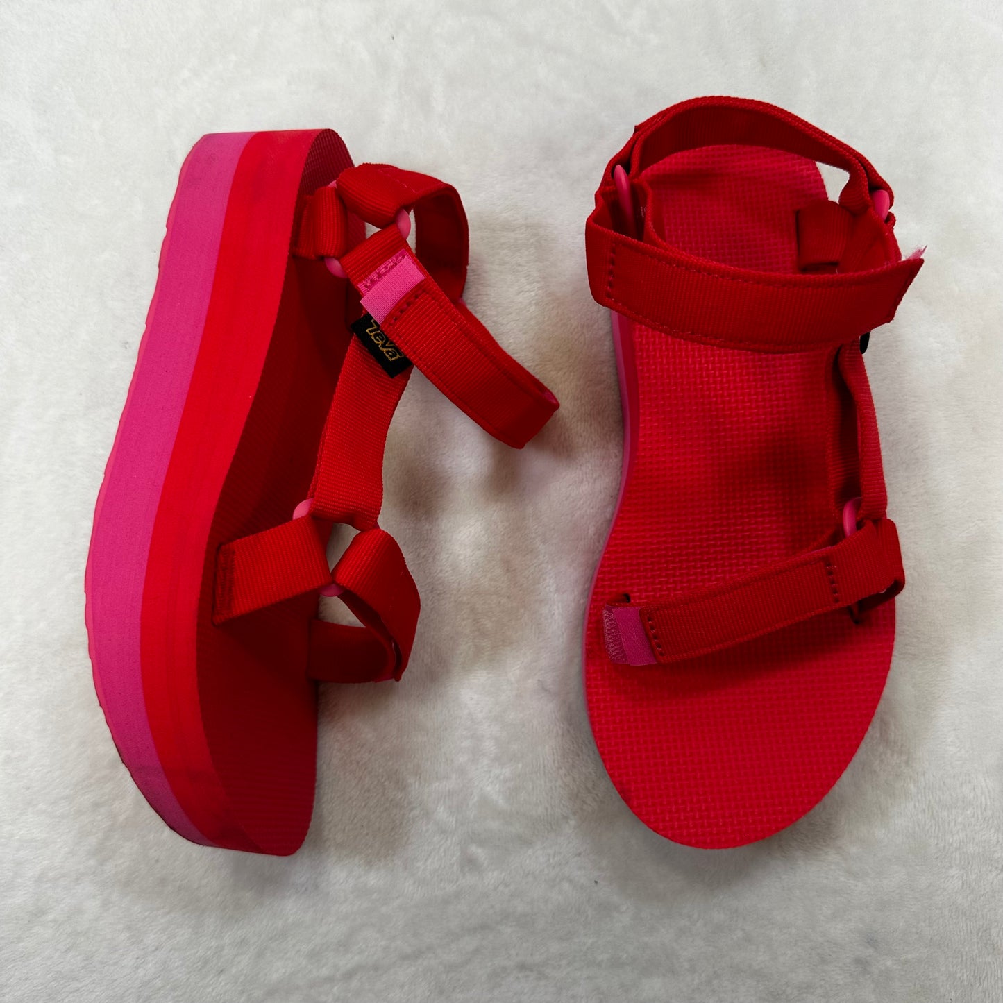 Sandals Heels Block By Teva In Red Pink, Size: 8