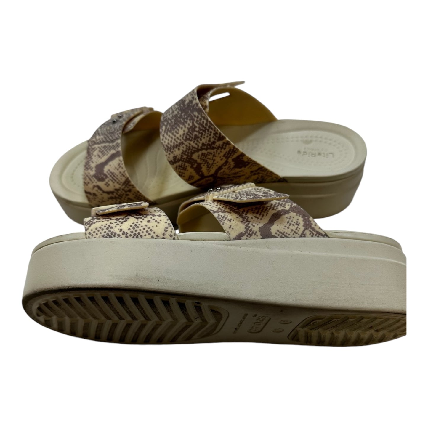 Sandals Flats By Crocs In Snakeskin Print, Size: 9