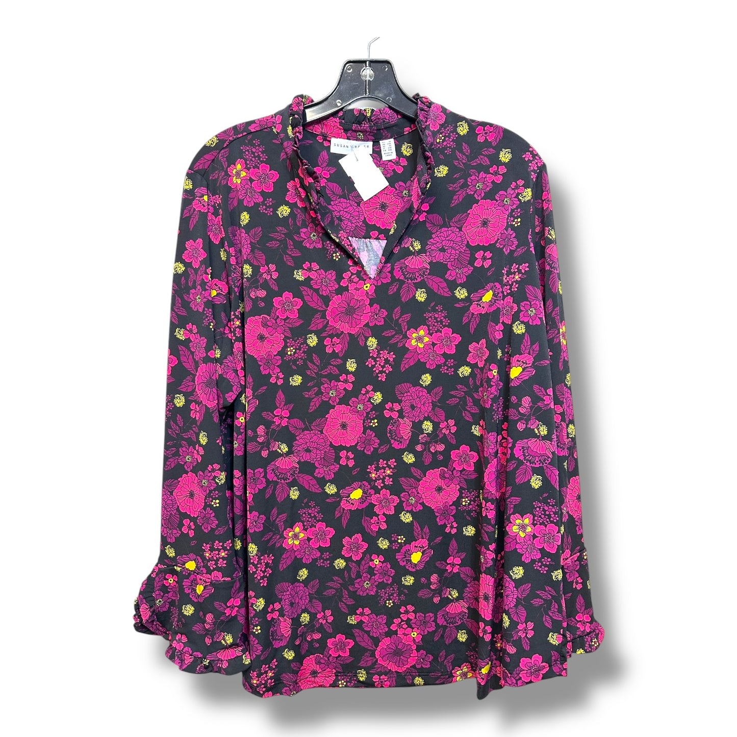 Top Long Sleeve By Susan Graver In Floral Print, Size: 1x