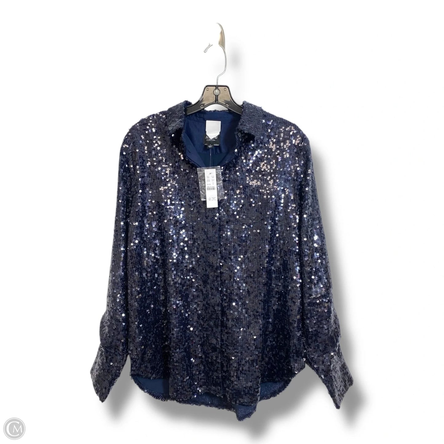 Sequin Blouse Long Sleeve By J. Crew In Navy, Size: M