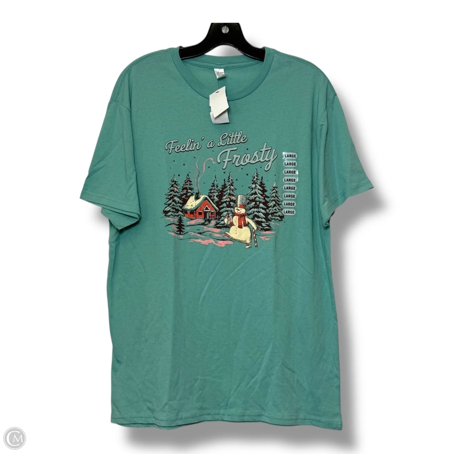 Holiday Frosty Top Short Sleeve Basic By Clothes Mentor In Green, Size: L