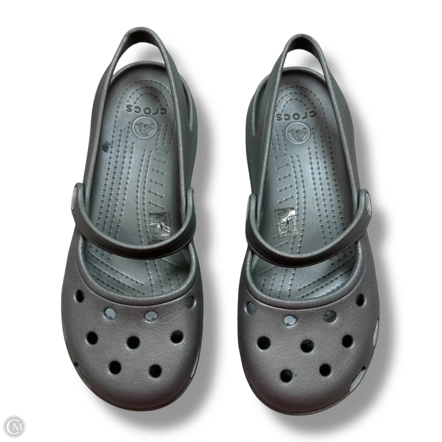 Shoes Flats By Crocs In Silver, Size: 6