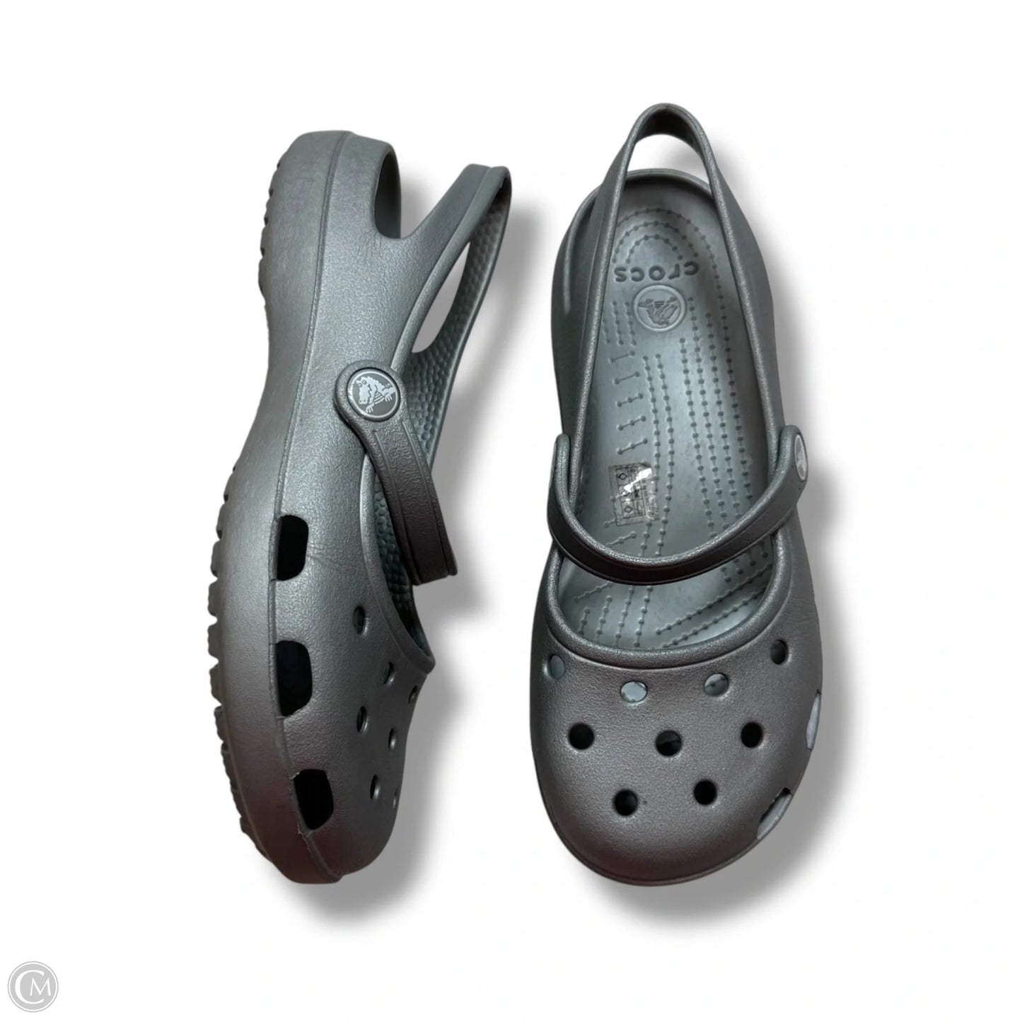 Shoes Flats By Crocs In Silver, Size: 6