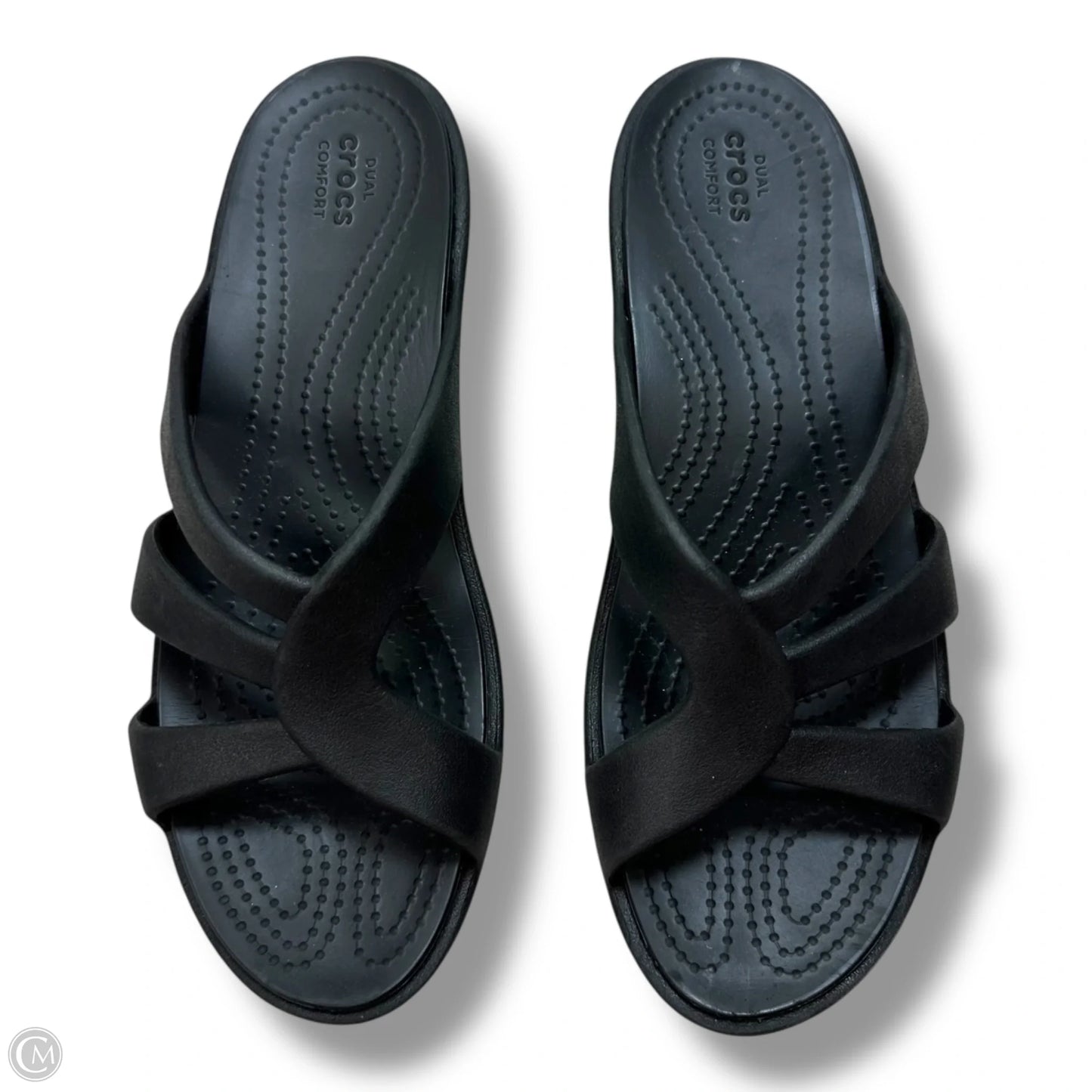 Sandals Flats By Crocs In Black, Size: 9