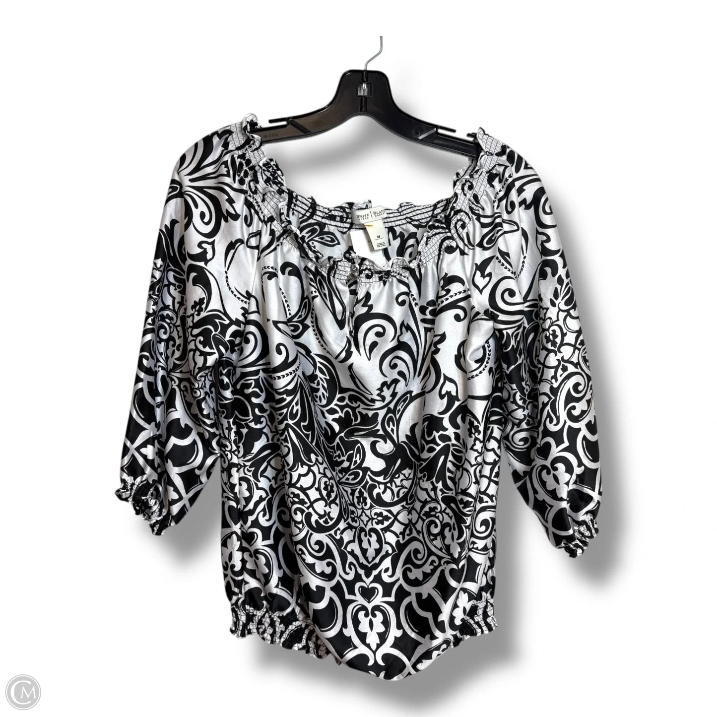 Top Short Sleeve By White House Black Market In Black & White, Size: M