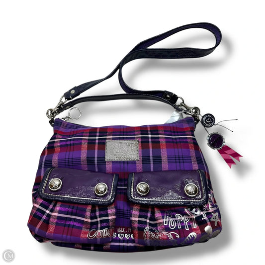 Vintage Poppy Tartan Plaid Pop Pocket Swing Hobo Handbag Designer By Coach, Size: Large
