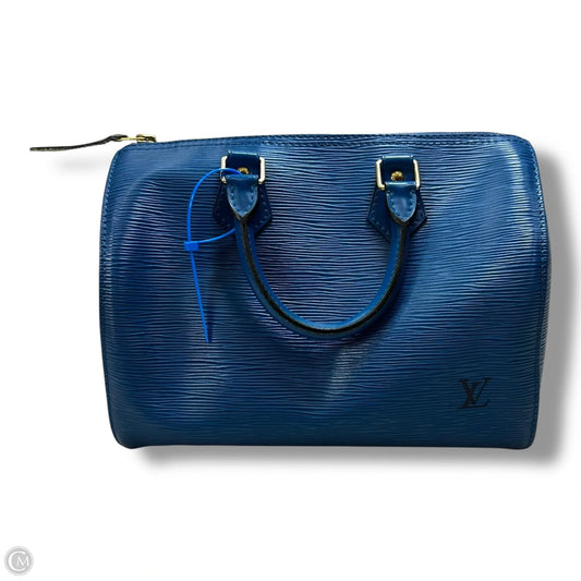 Blue Epi Leather Speedy 25 Handbag Luxury Designer By Louis Vuitton, Size: Medium