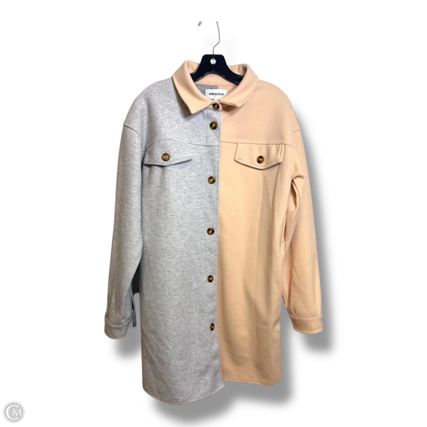 Jacket Shirt By Vigoss In Grey, Size: M