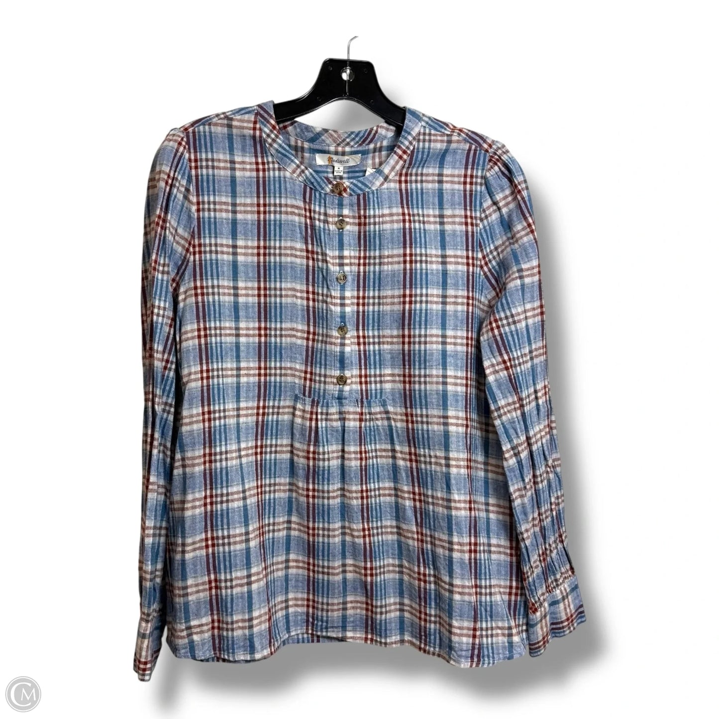 Top Long Sleeve By Madewell In Plaid Pattern, Size: M