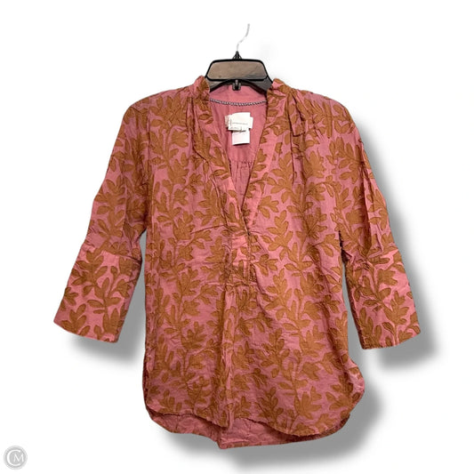 Top 3/4 Sleeve By Anthropologie In Pink, Size: Xxs