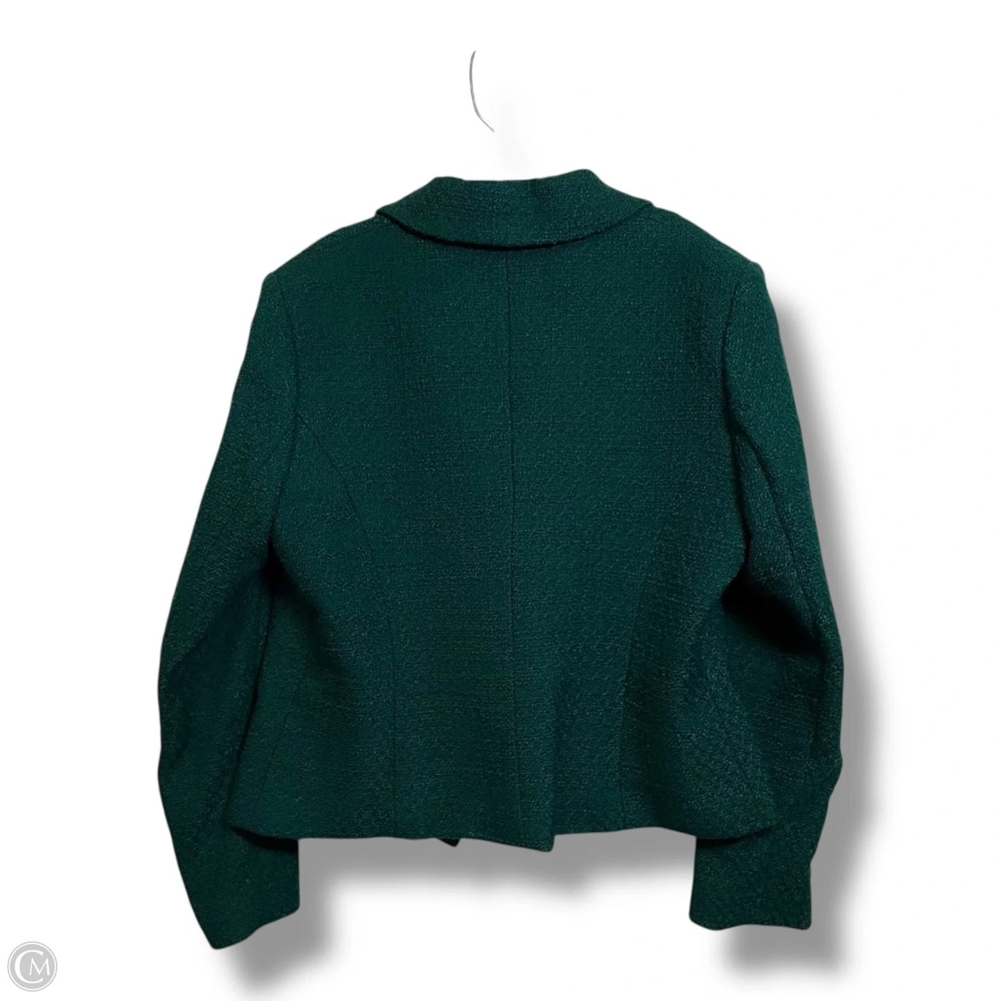 Tweed Double Breasted Blazer Designer By Karl Lagerfeld In Green, Size: 16
