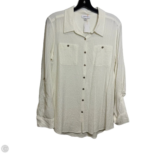 Top Long Sleeve By Calvin Klein In White, Size: Medium