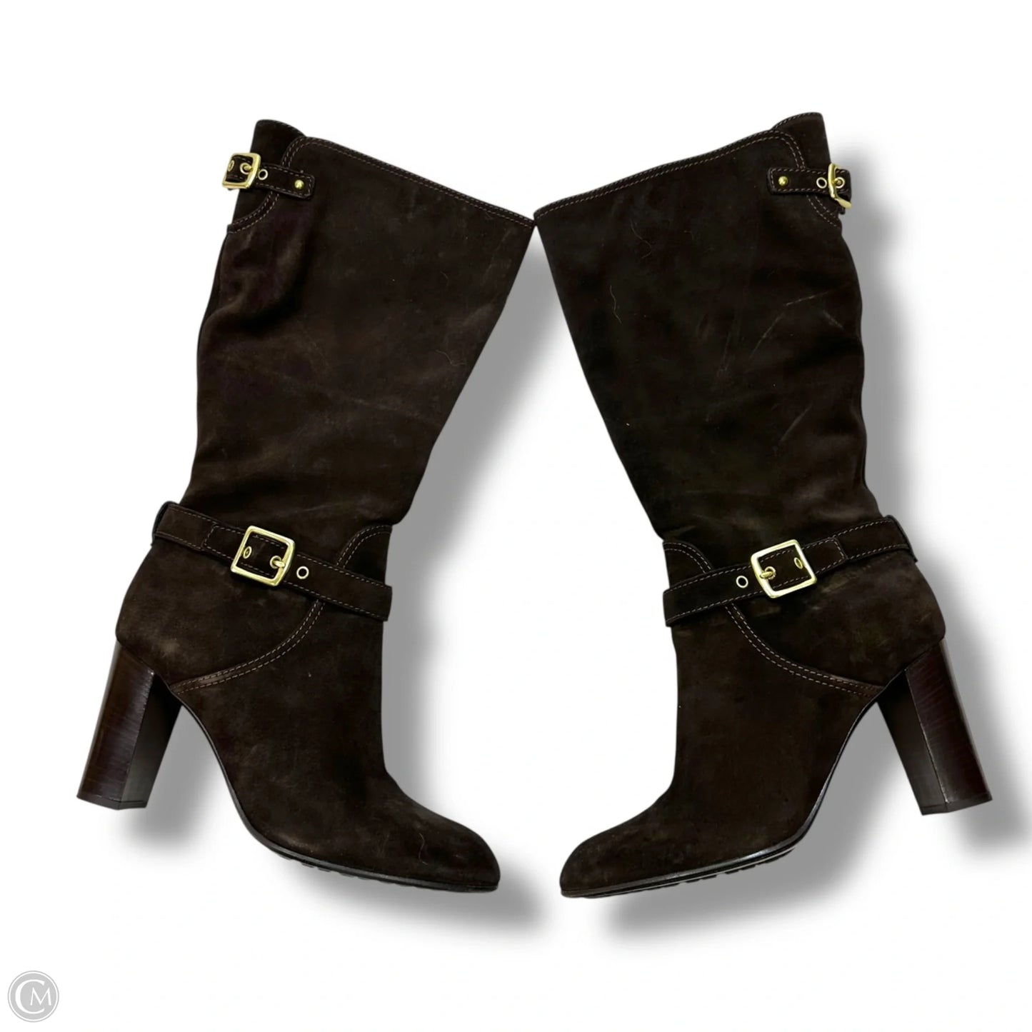 Suede Boots Designer By Coach In Brown, Size: 9