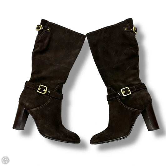 Suede Boots Designer By Coach In Brown, Size: 9