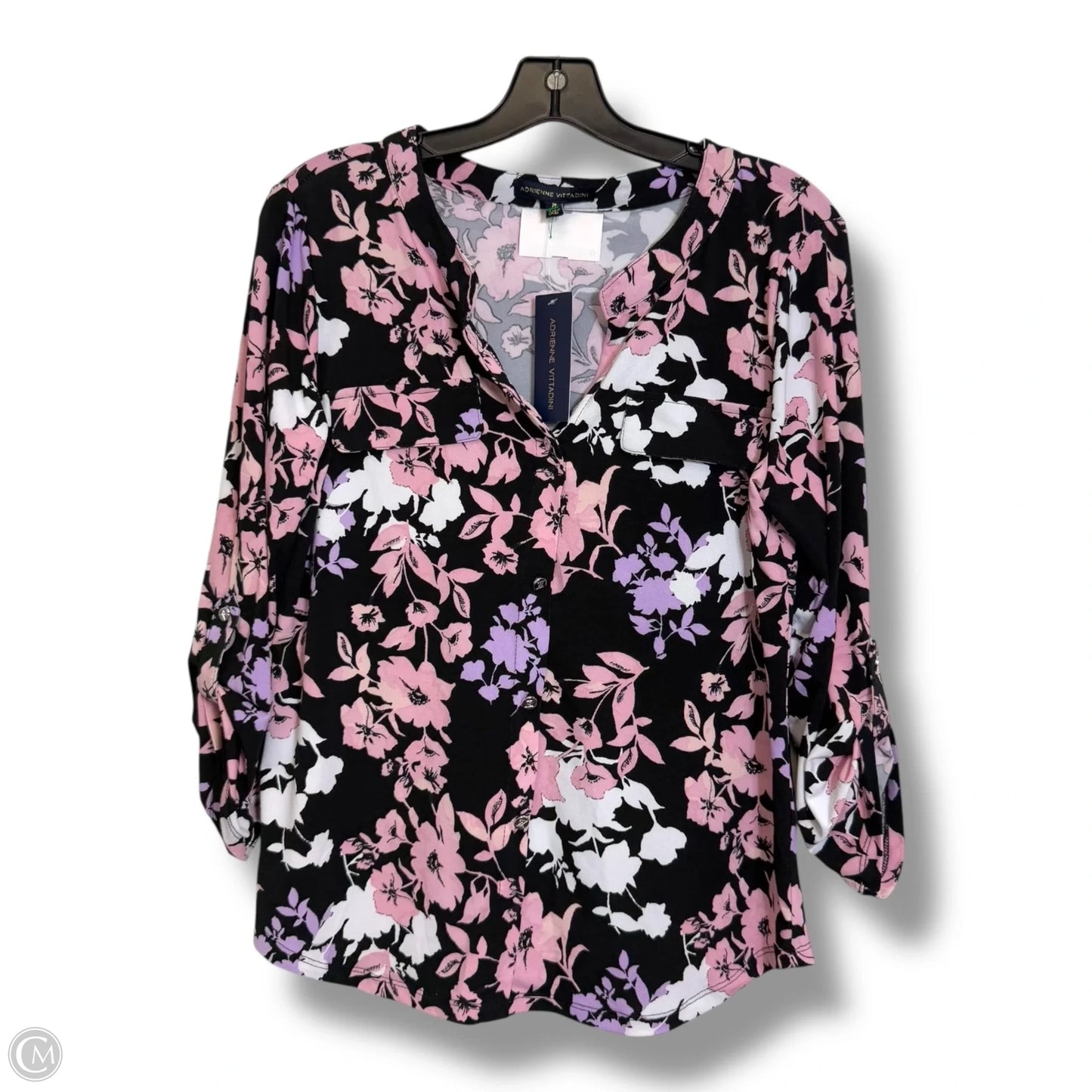 Top Long Sleeve By Adrienne Vittadini In Floral Print, Size: M