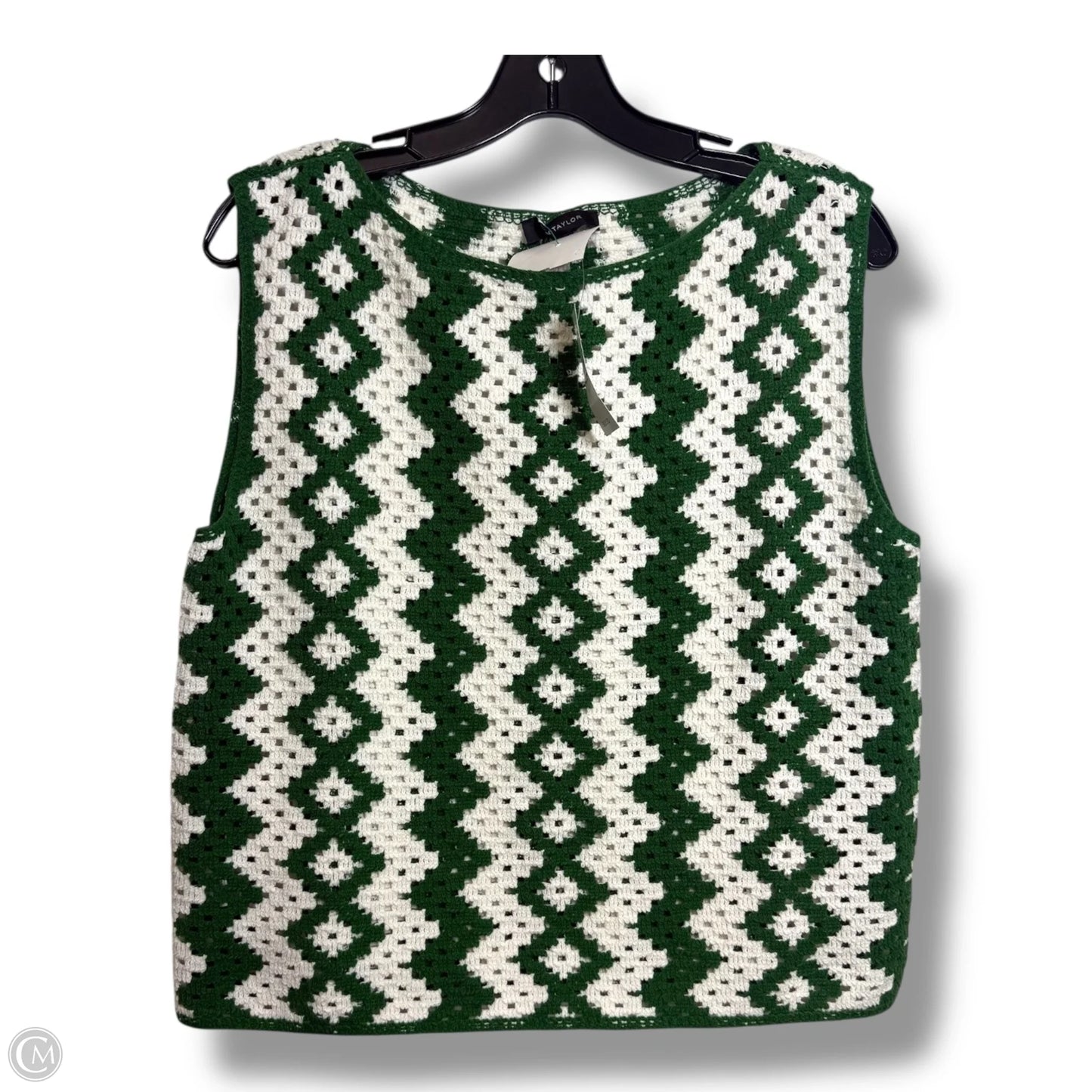 Top Sleeveless By Ann Taylor In Green & White, Size: M