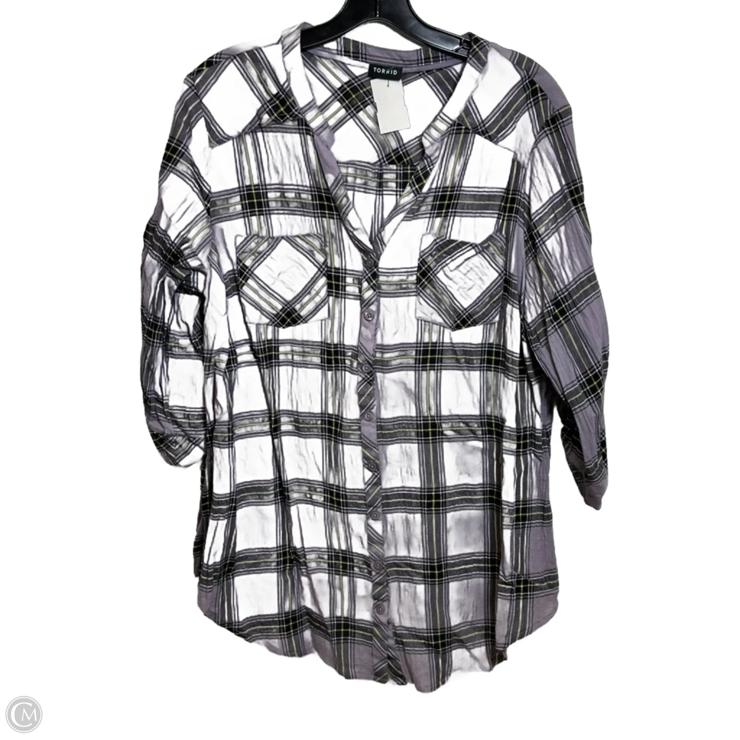 Top 3/4 Sleeve By Torrid In Plaid Pattern, Size: 2x