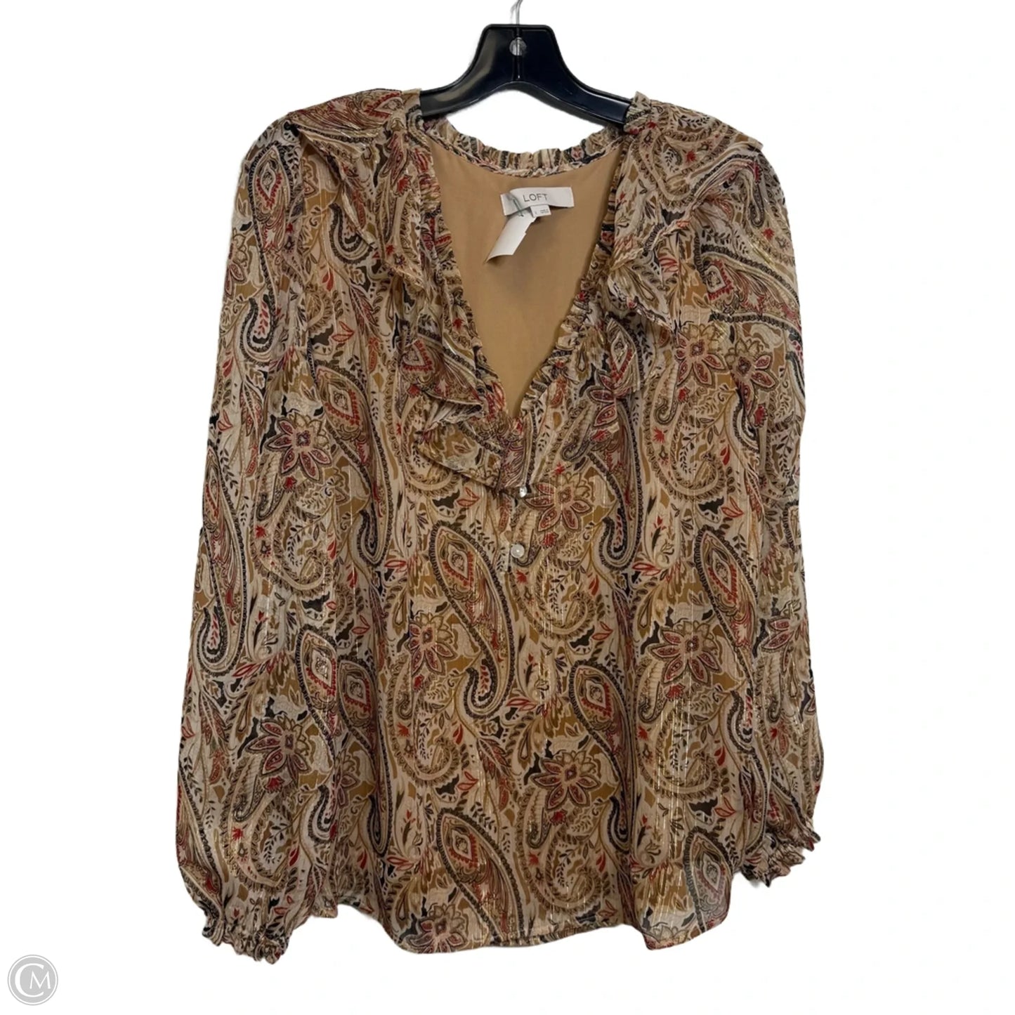 Top Long Sleeve By Loft In Tan, Size: L