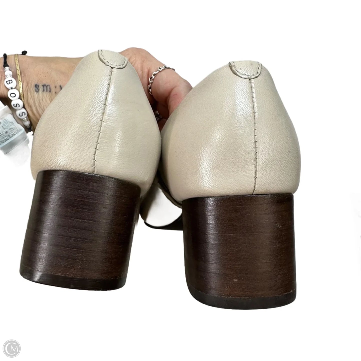 Leather Shoes Heels Block By Clothes Mentor In Beige, Size: 6.5