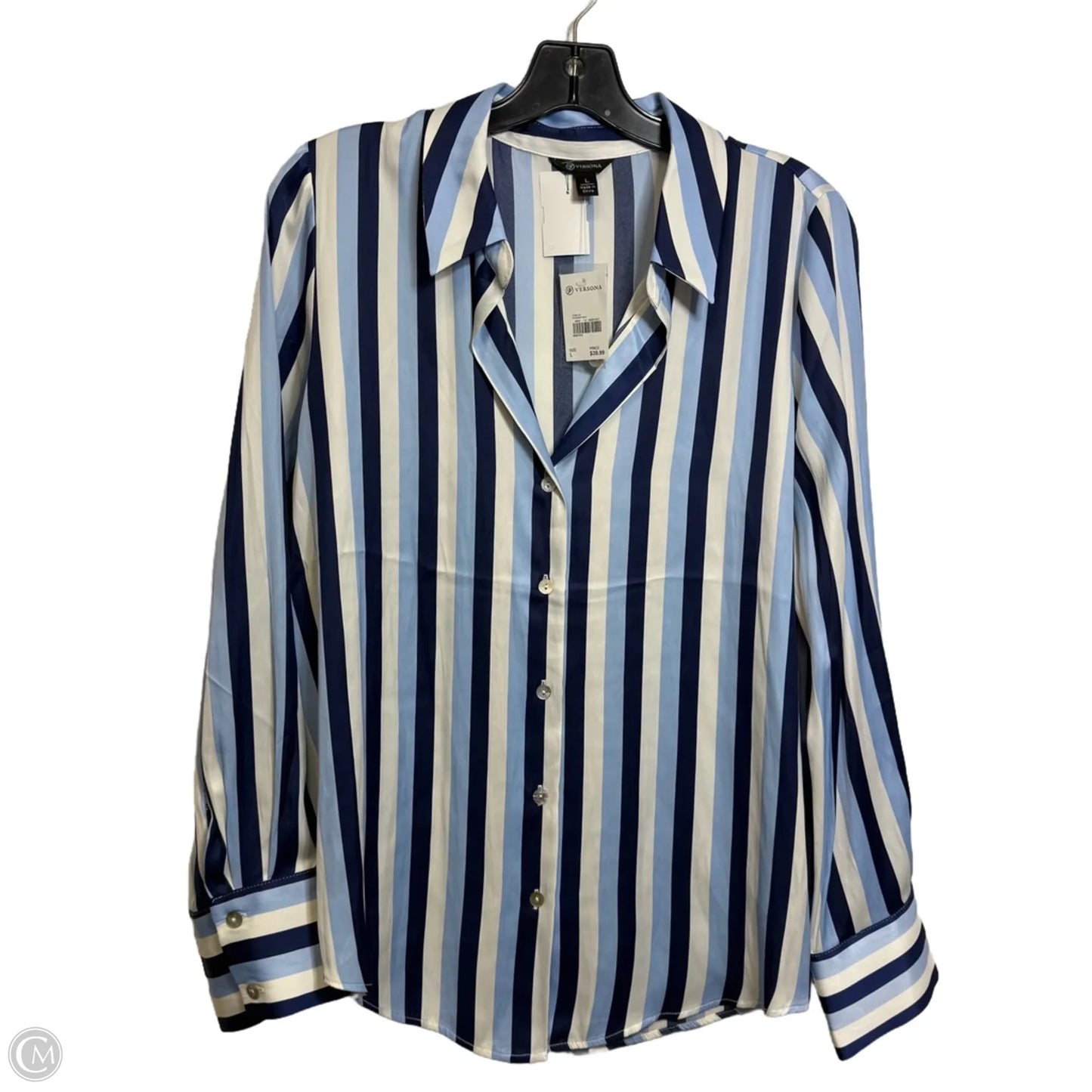 Top Long Sleeve By Versona In Striped Pattern, Size: L