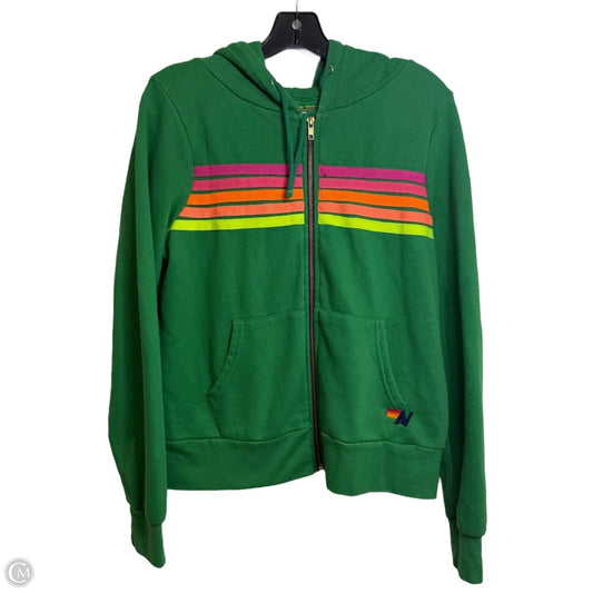 5 STRIPE HOODIE Athletic Jacket By Aviator Nation  In Green, Size: S