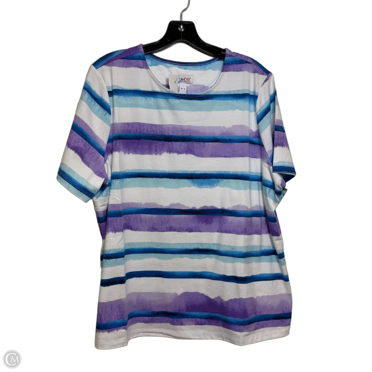 Top Short Sleeve Basic By Denim And Co Qvc In Blue, Size: Xl
