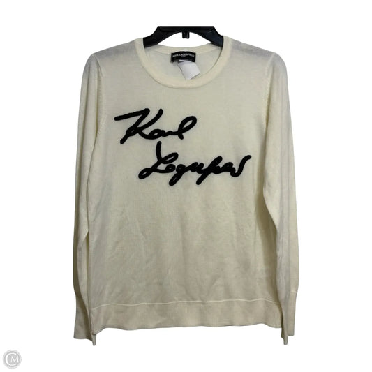 Sweater Cardigan Designer By Karl Lagerfeld In Ivory, Size: M