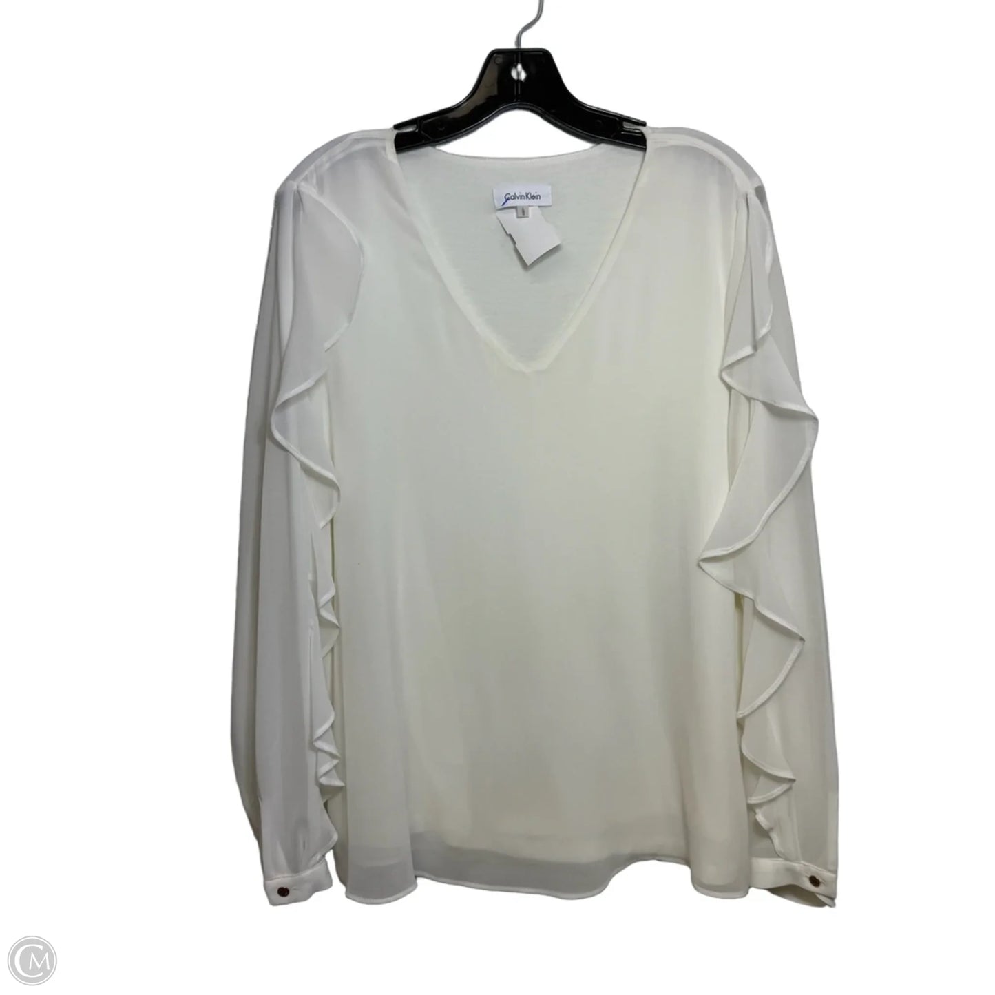 Top Long Sleeve By Calvin Klein In Ivory, Size: L