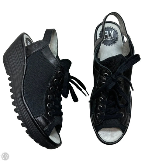 Sandals Heels Wedge By Fly London In Black, Size: 8.5