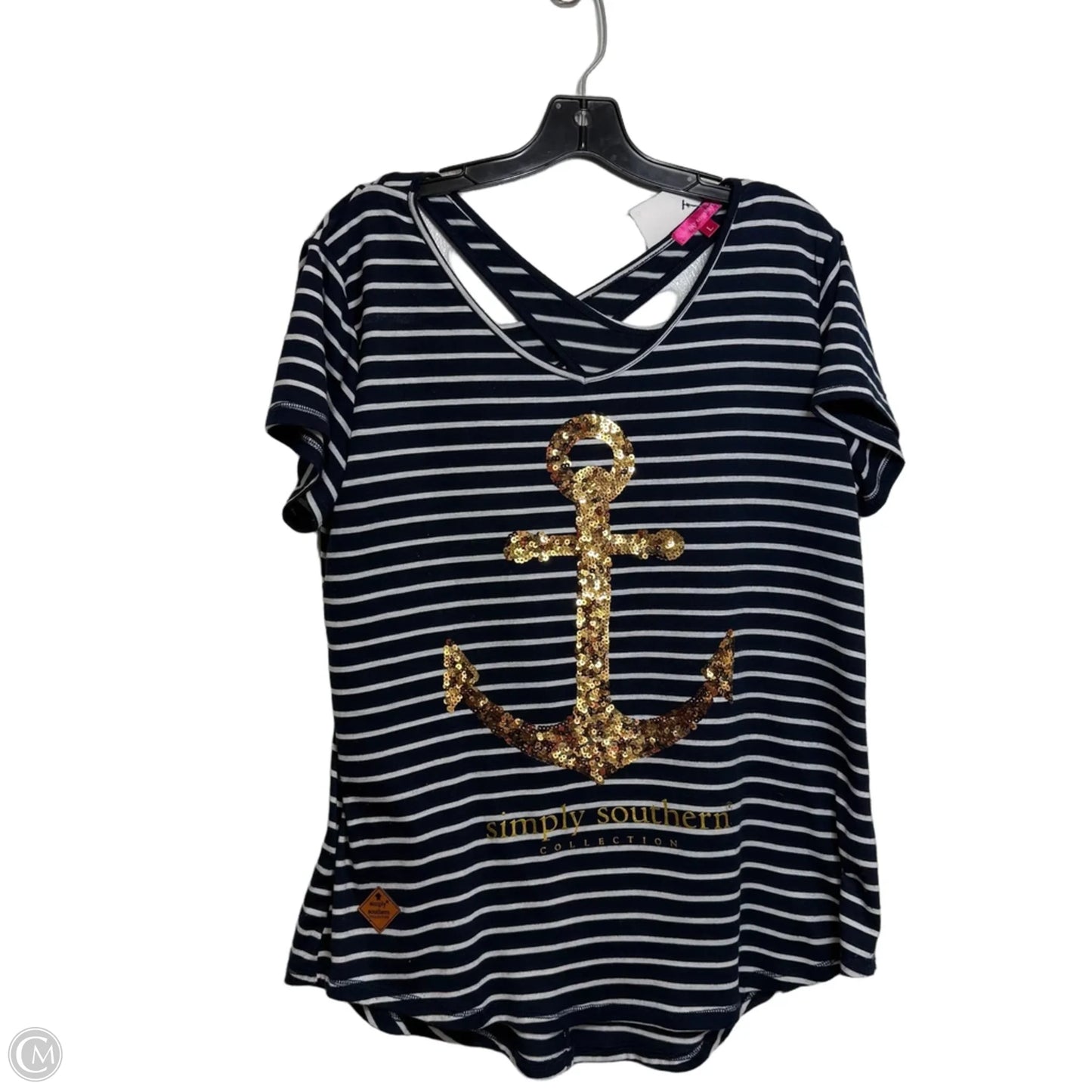Top Short Sleeve By Simply Southern In Nautical Print, Size: L