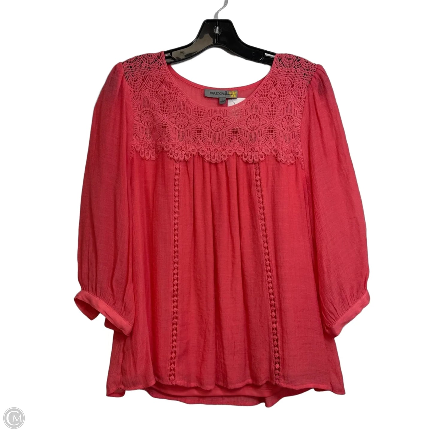 Top 3/4 Sleeve By Figuero & Flower In Coral, Size: L