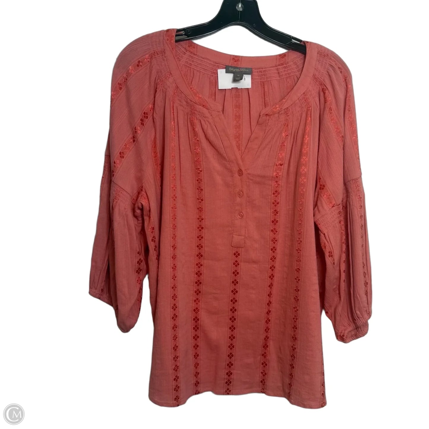 Top 3/4 Sleeve By Style And Company In Coral, Size: 1x