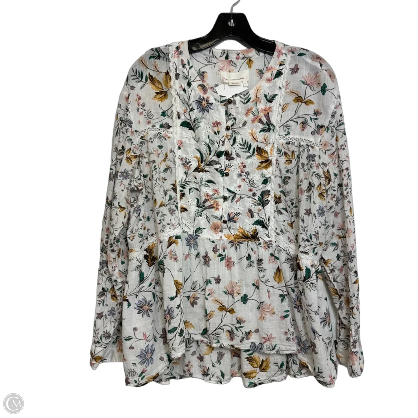 Top Long Sleeve By Anthropologie In Floral Print, Size: L