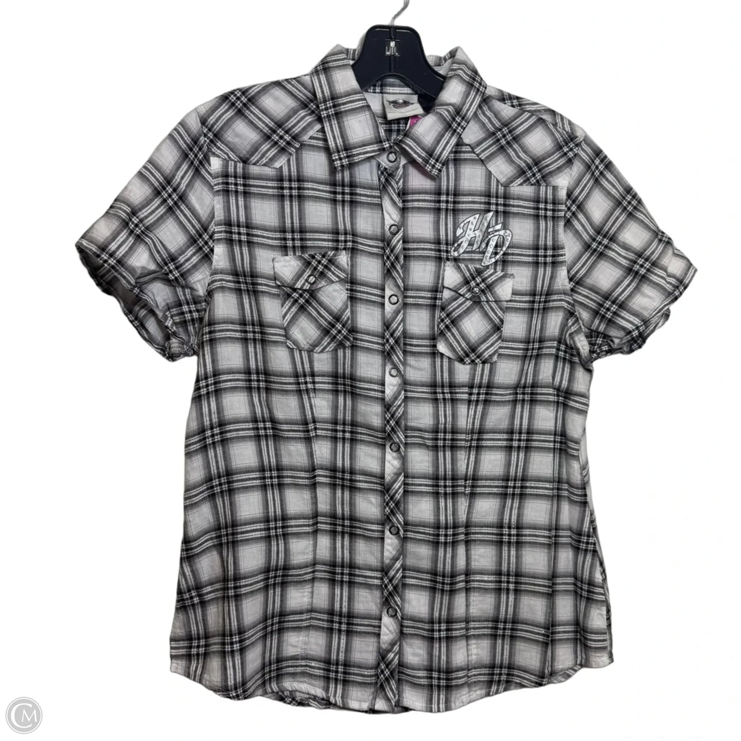 Top Short Sleeve By Harley Davidson In Plaid Pattern, Size: M