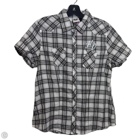 Top Short Sleeve By Harley Davidson In Plaid Pattern, Size: M