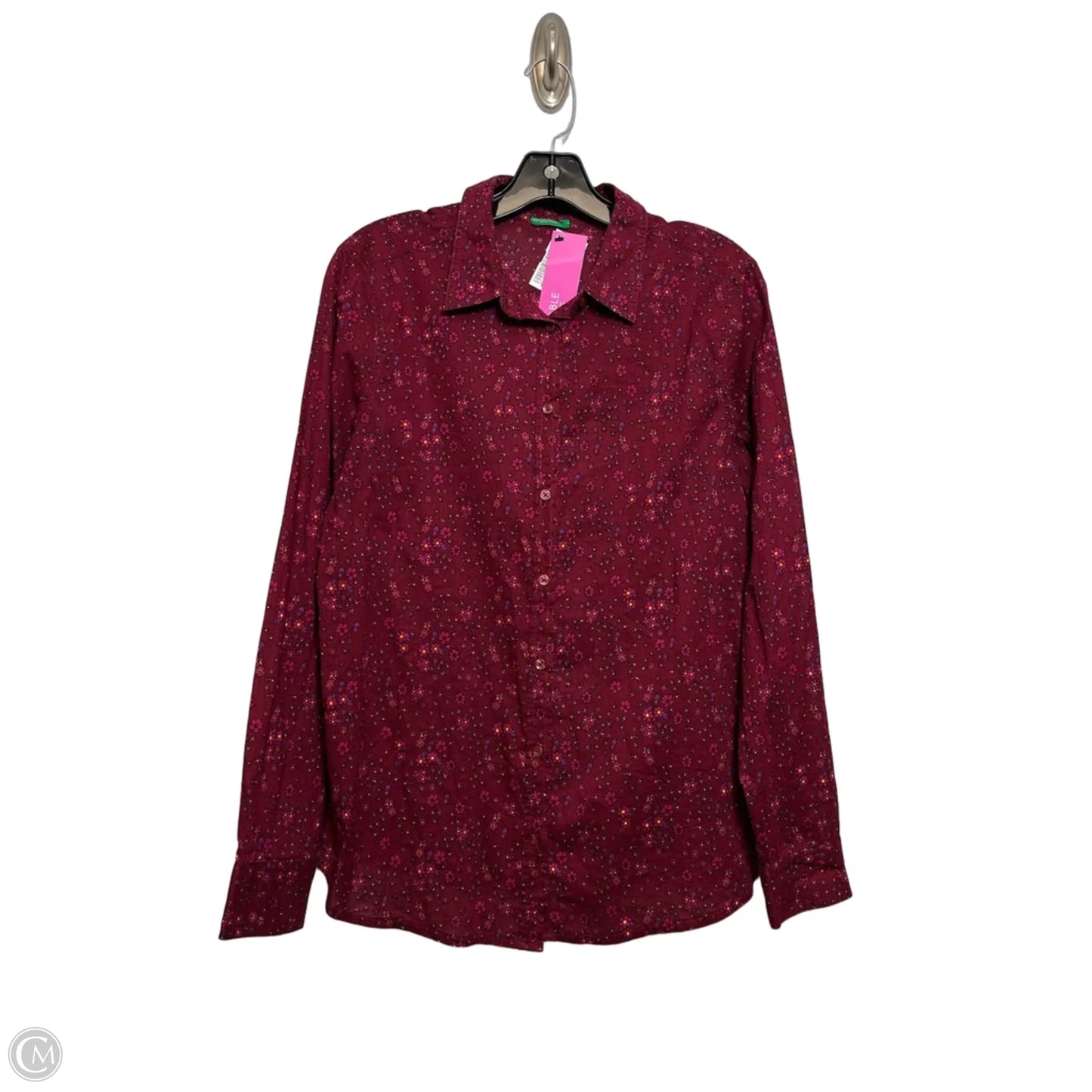 Top Long Sleeve By Benetton In Maroon, Size: M